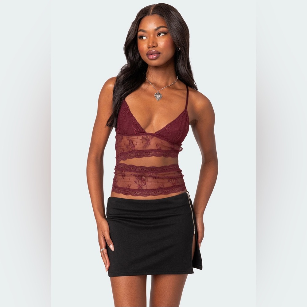 Edikted Spice Cut Out Sheer Lace Tank Top